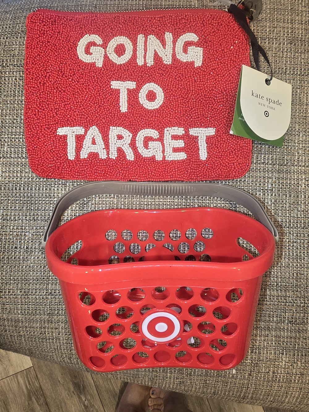 kate spade red beaded "Going to Target" pouch And Basket